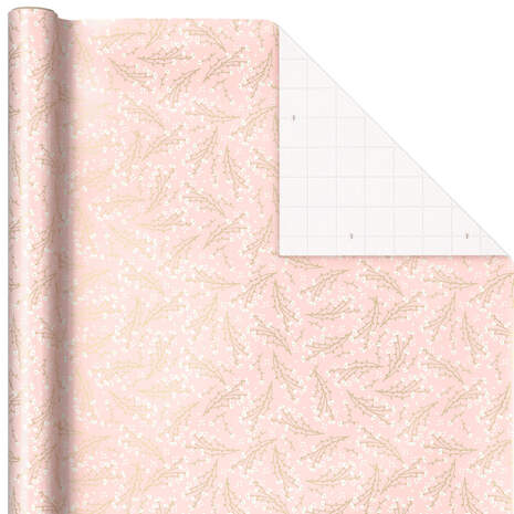 Pink Floral Metallic Wrapping Paper, 17.5 sq. ft., , large