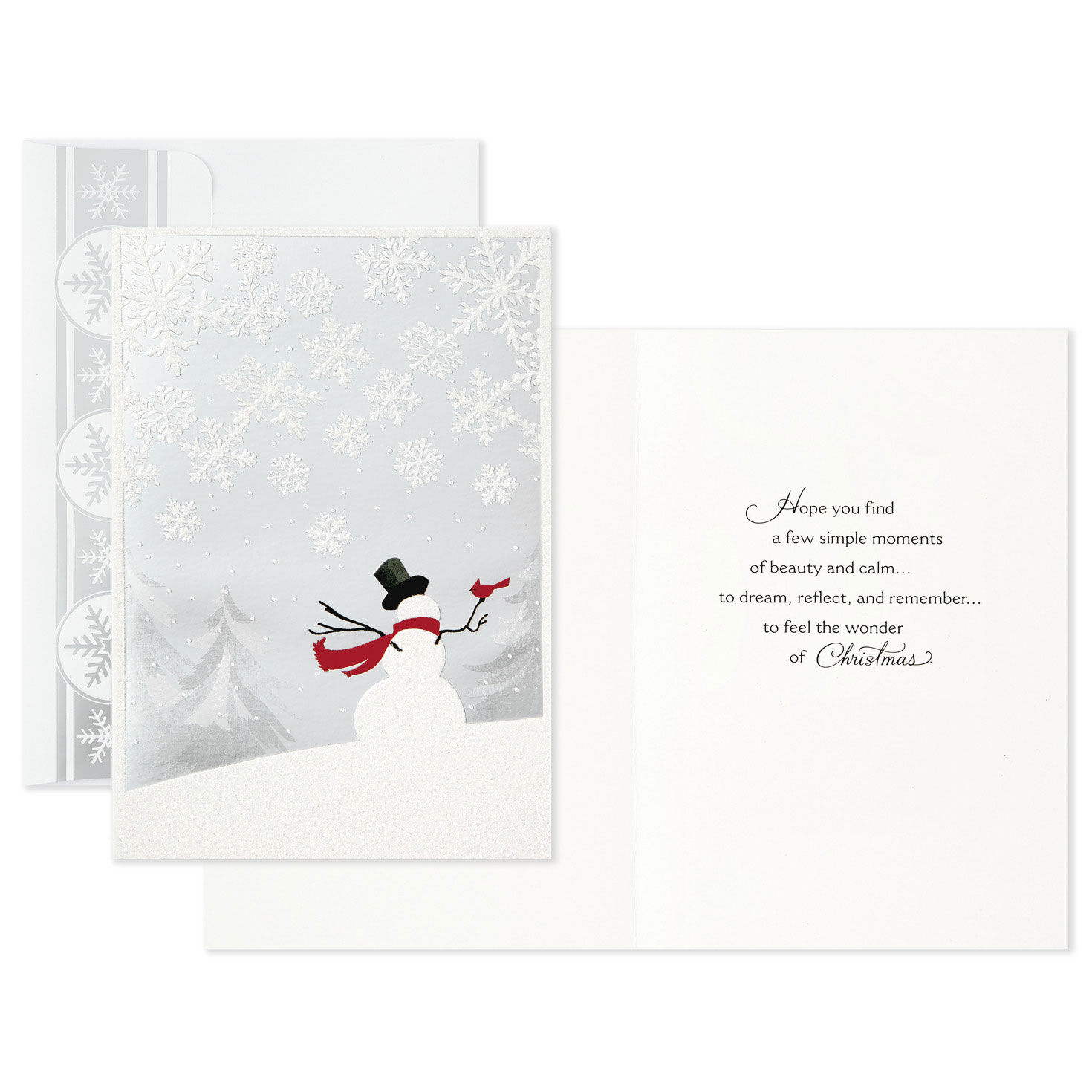 Snowman and Cardinal Boxed Christmas Card Pack Card Front with Sentiment image number 3
