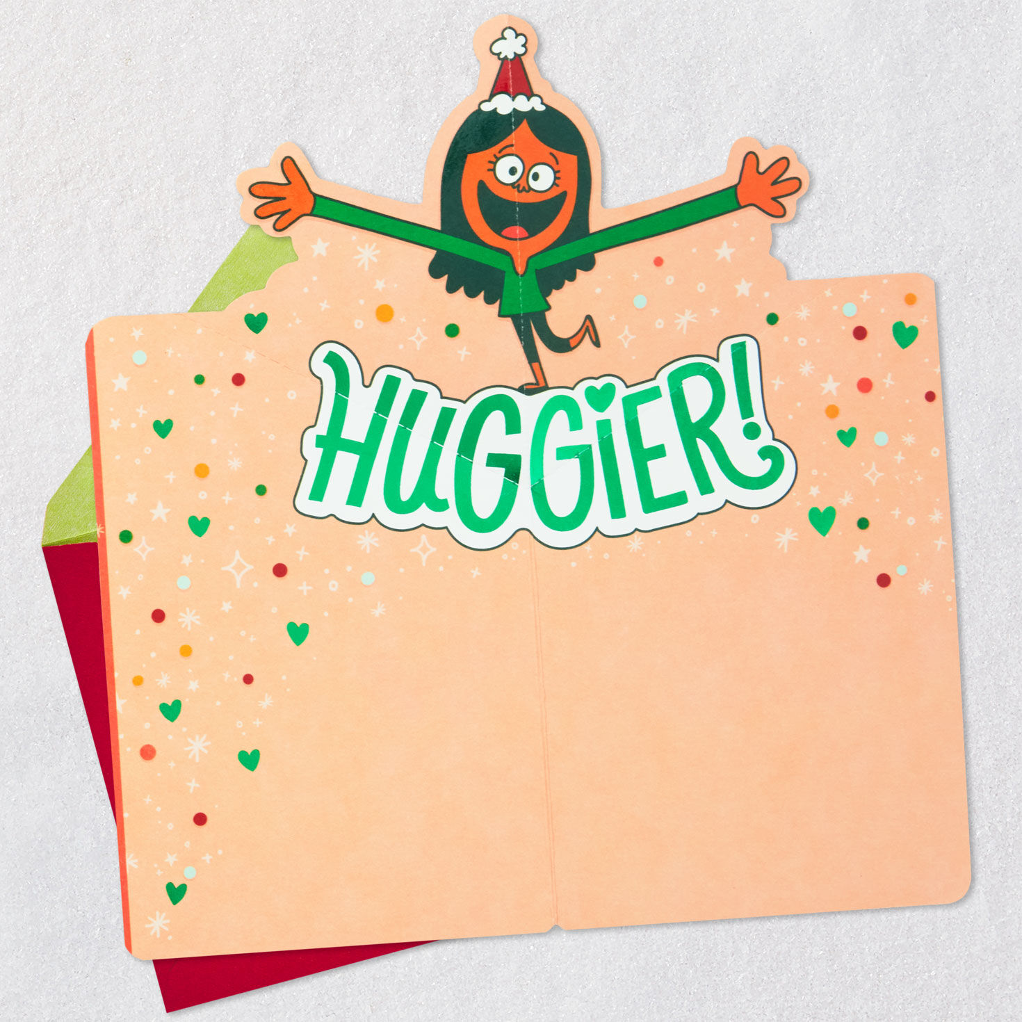 Pink and Green Pop-Up Granddaughter Christmas Card Open card with envelope image number 2