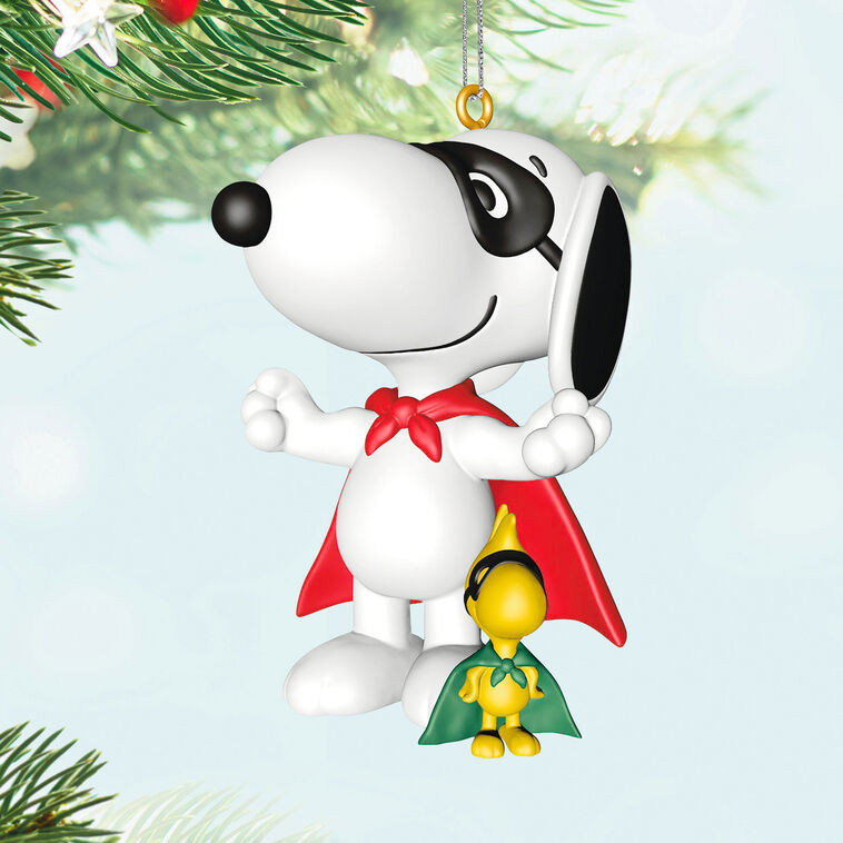 Snoopy Woodstock Superheros Keepsake Ornament hanging on tree image number 2