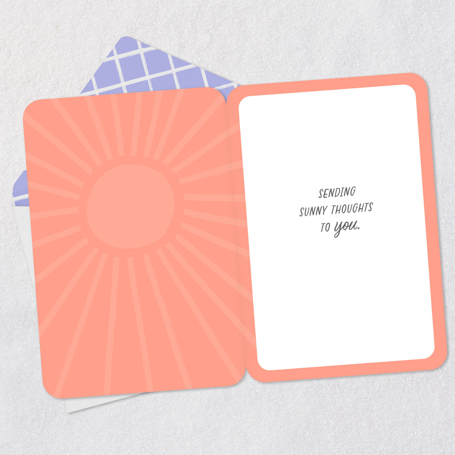 Smiling Sun Sunny Thoughts Thinking of You Card Open card with envelope image number 3