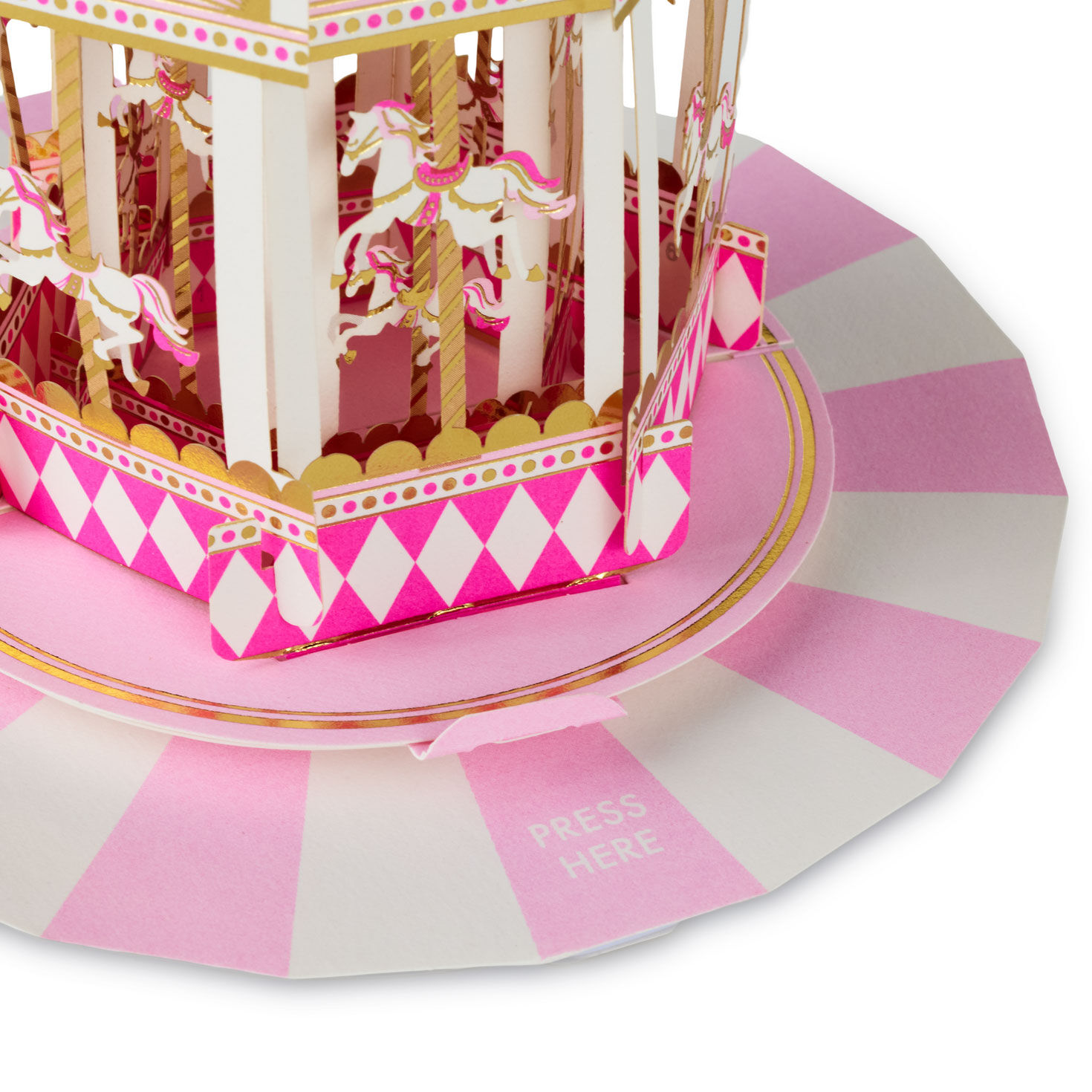 Pink Carousel Musical Pop-Up Birthday Card Card Front Detail image number 5