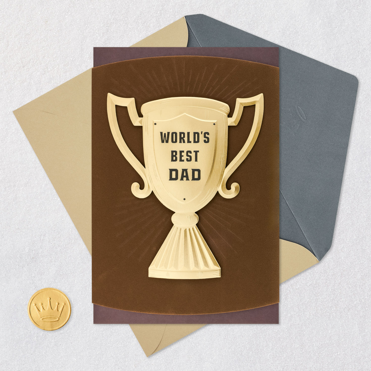 Gold Trophy Father's Day Card Card Front with Envelope and Gold Seal image number 5