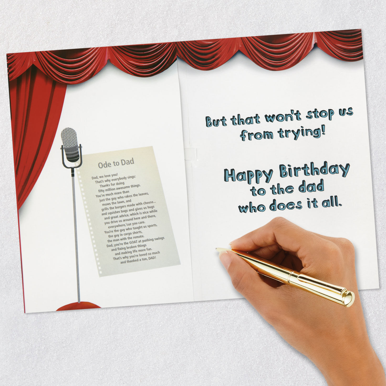 Stage Curtain Funny Musical Birthday Card for Dad Signing card image number 7