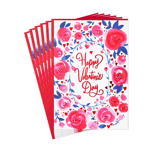 Pink Watercolor Roses Valentine's Day Cards, Pack of 6, 