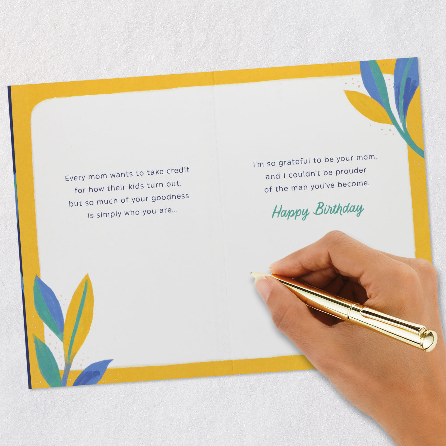 Tropical Leaves on Blue Son Birthday Card Signing card image number 7