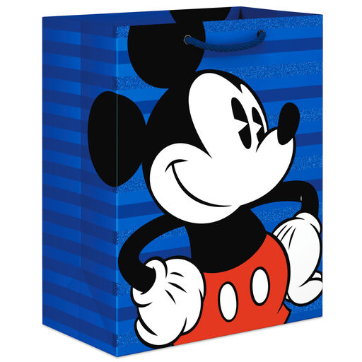 9.6" Disney Mickey Mouse on Blue Stripes Gift Bag, 