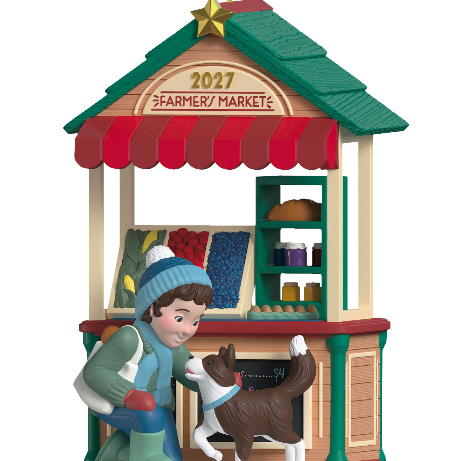 Boy With Dog at Farmer's Market Keepsake Ornament closeup view image number 5