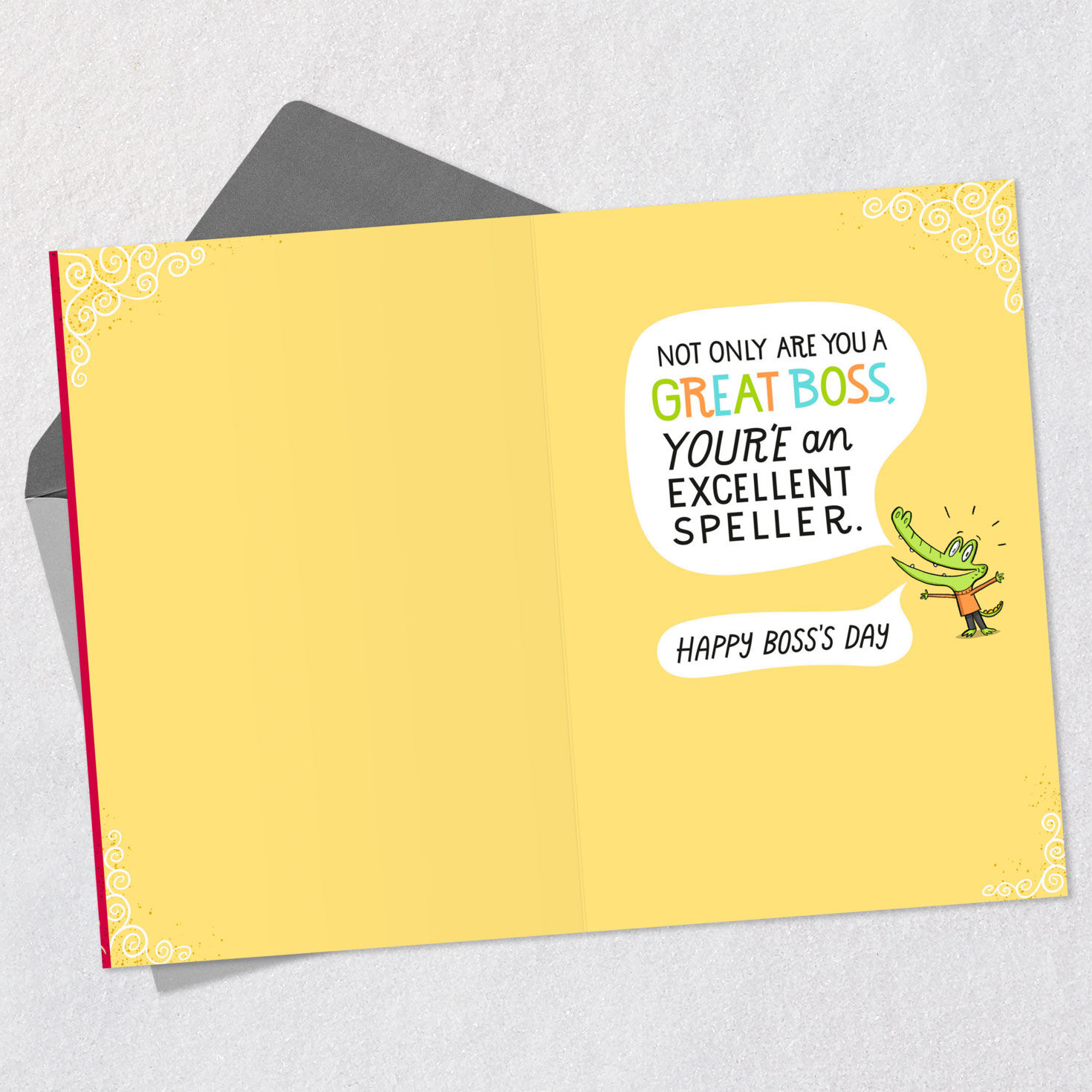 Alligator Cartoon Funny Boss's Day Card Open card with envelope image number 3