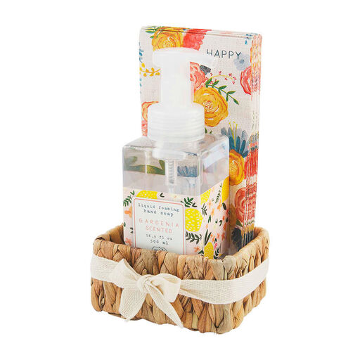 Mud Pie Pink Floral Soap and Paper Guest Towels in Basket, 