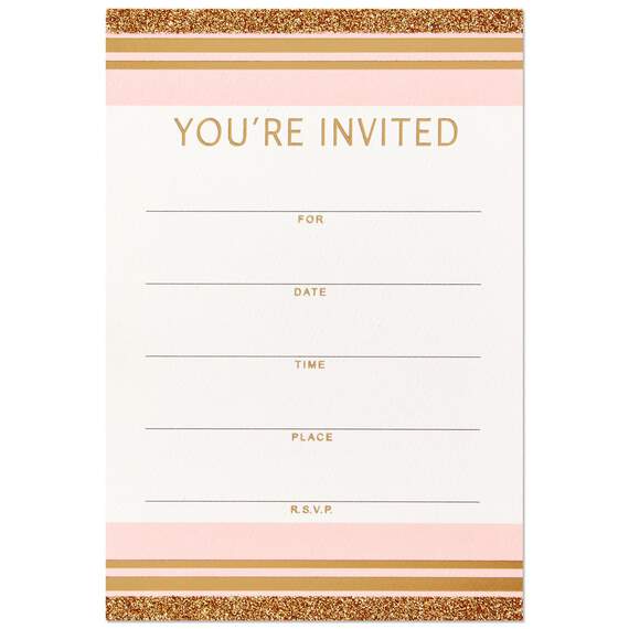Pink and Gold Stripes Party Invitation, Box of 12, , large image number 1