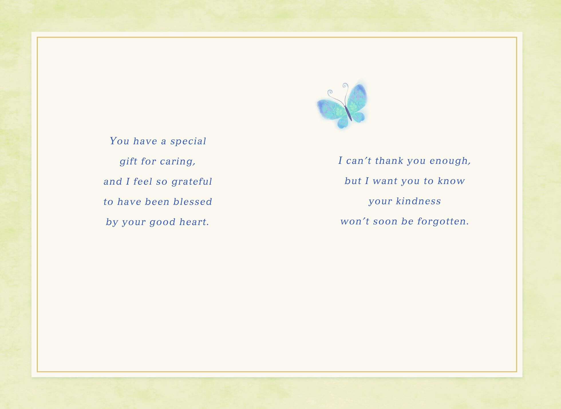 Butterfly and Flowers Kindness Won't Be Forgotten Thank You Card
