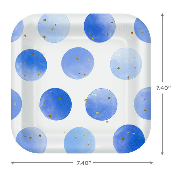 Blue Watercolor Dots Square Dessert Plates, Set of 8, , large image number 3