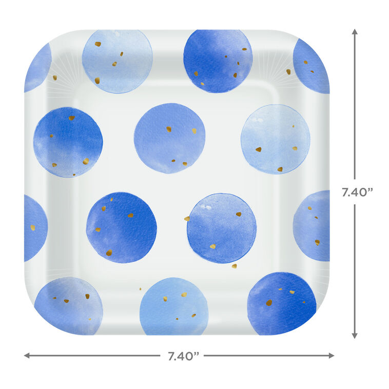 Blue Watercolor Dots Dessert Plates, Pack of 8, , large image number 3