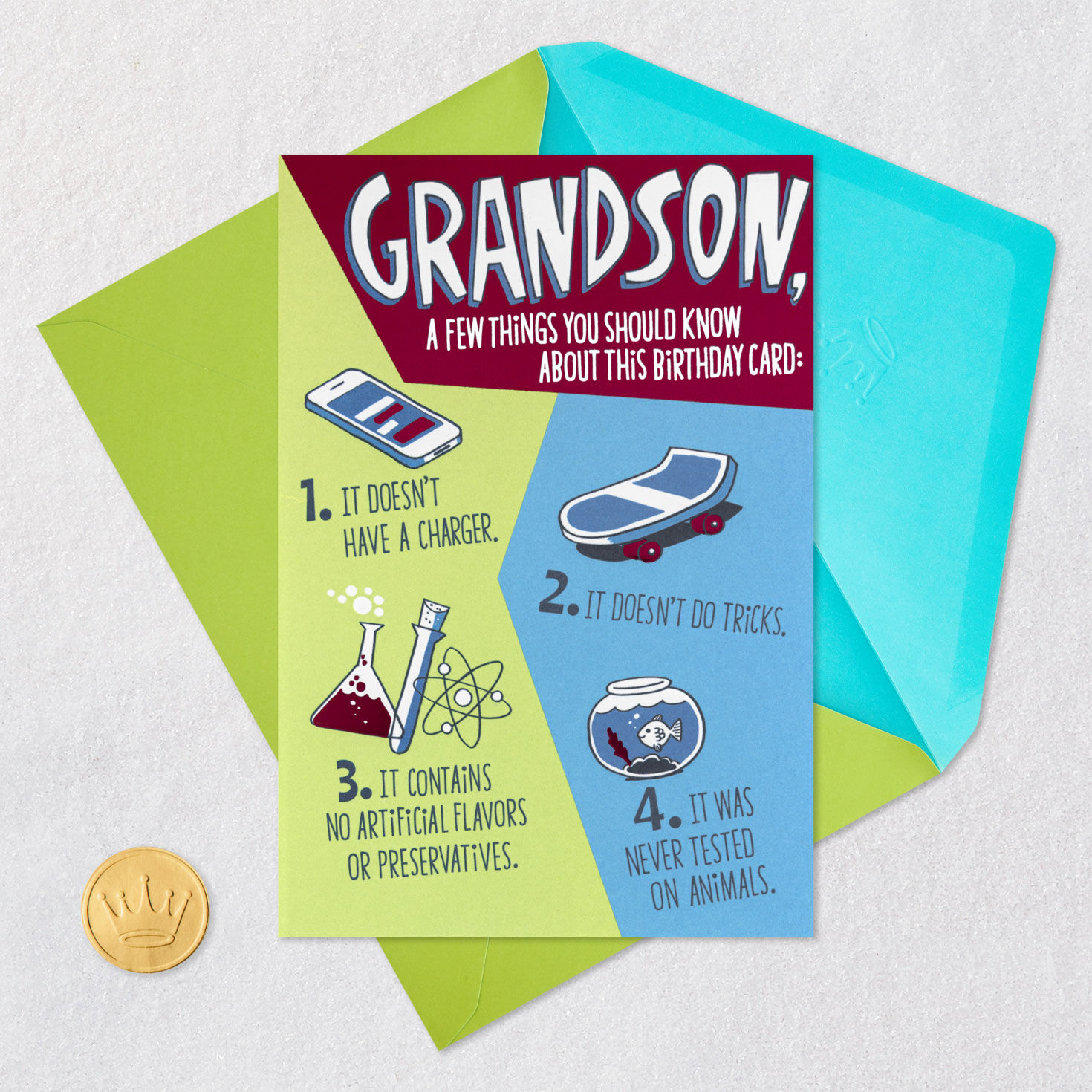 Boy Activities Pop-Up Birthday Card for Grandson Card Front with Envelope and Gold Seal image number 4