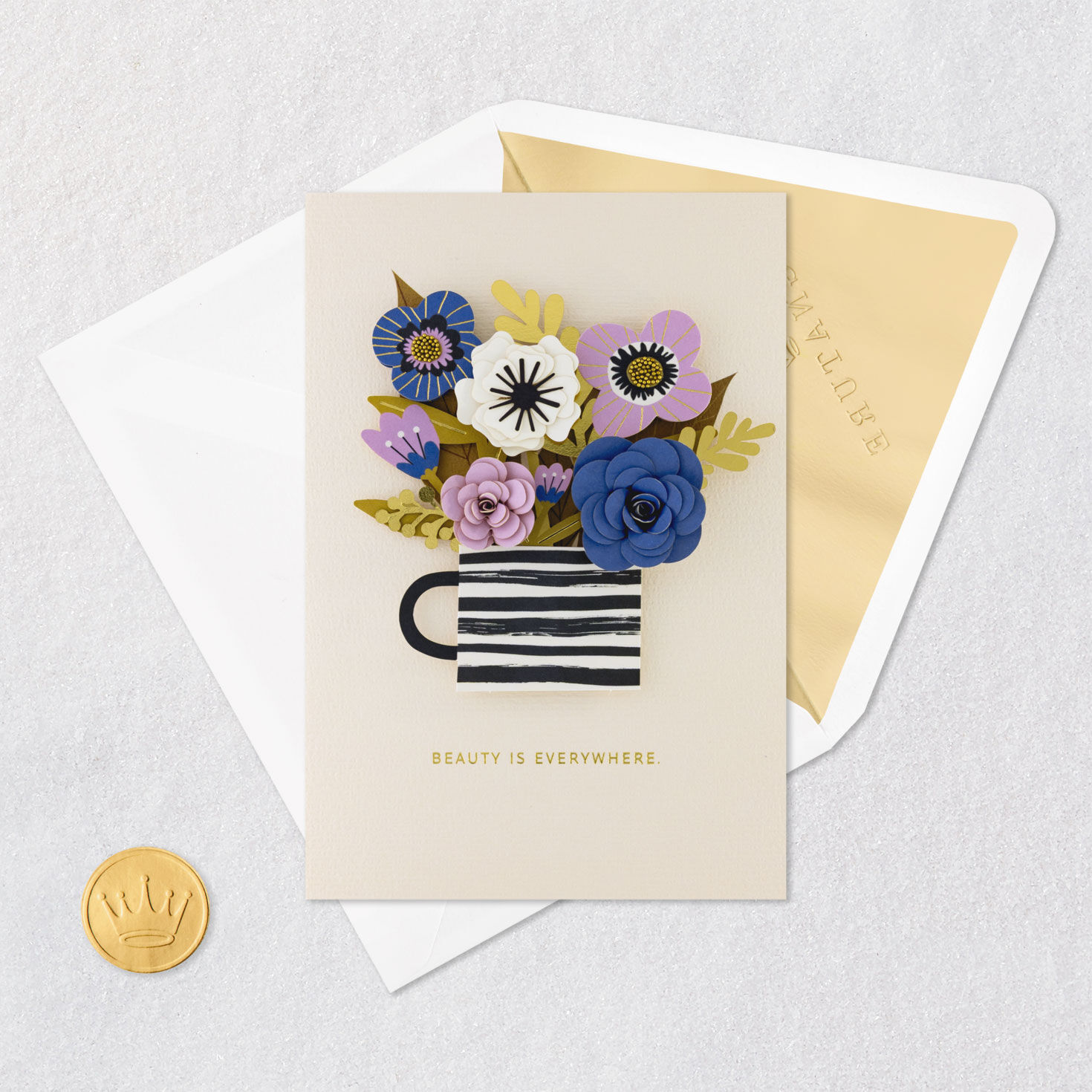Flowers in Striped Mug Mother's Day Card Card Front with Envelope and Gold Seal image number 5