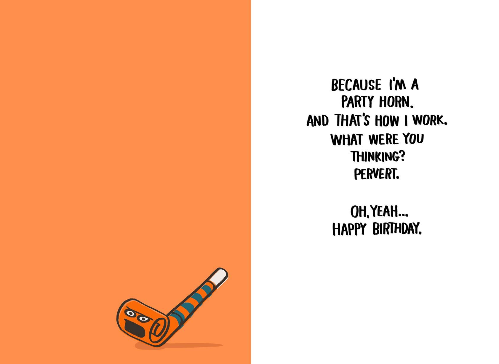 Blow Me Party Horn Naughty Funny Birthday Card