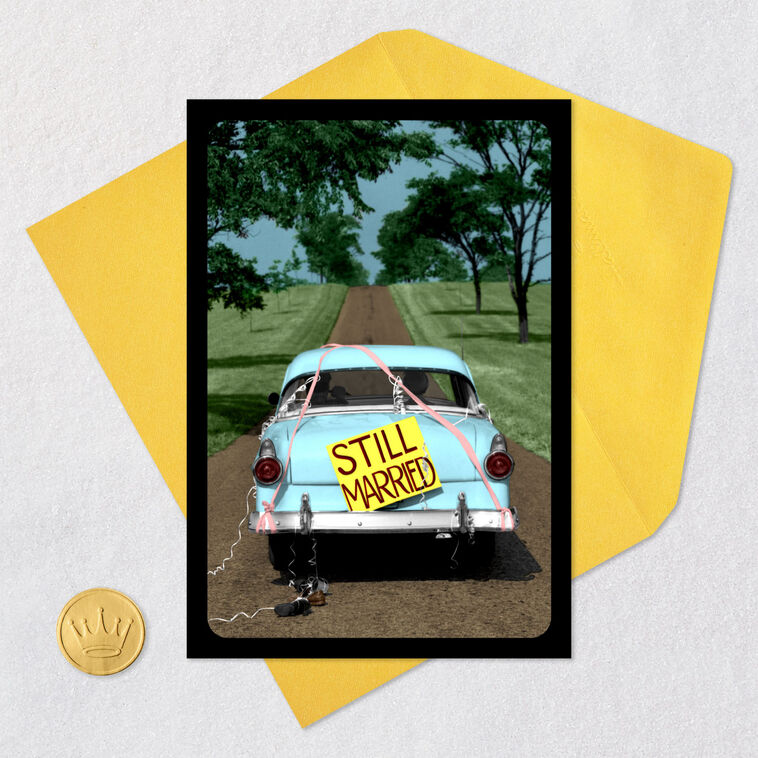 Antique Blue Car Funny Anniversary Card Card Front with Envelope and Gold Seal image number 5