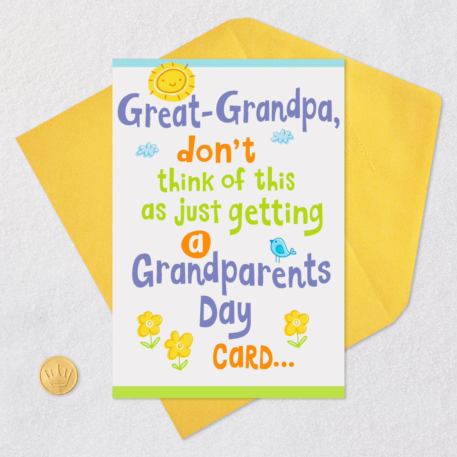 Purple and Green Grandparents Day Card for Great-Grandpa Card Front with Envelope and Gold Seal image number 5