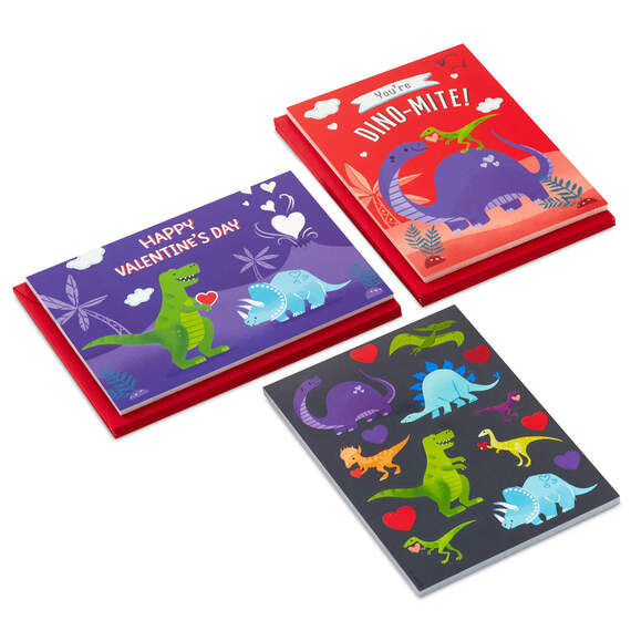 Dinosaur Fun Kids Assorted Valentines With Stickers, Pack of 24