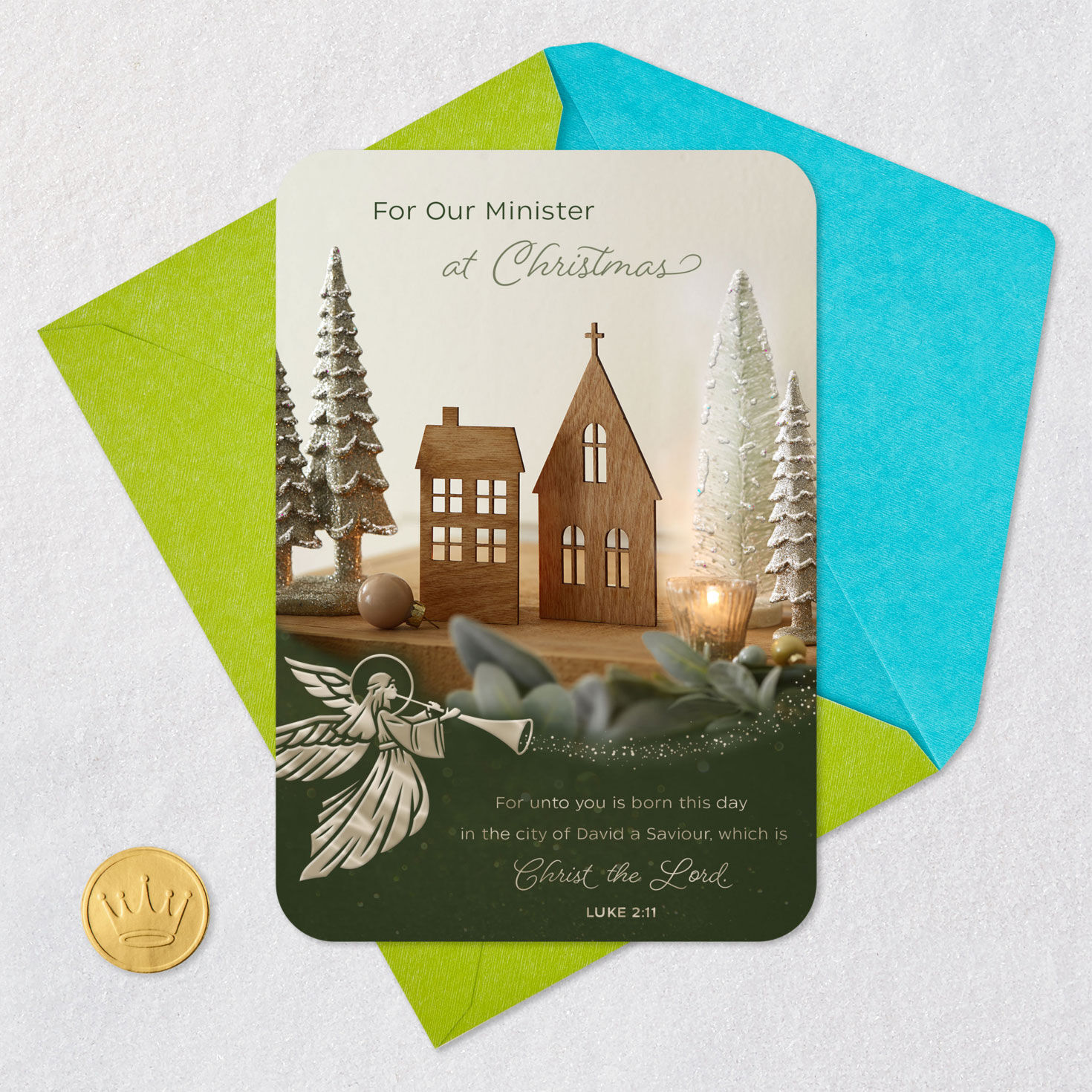 Wooden Church Minister Religious Christmas Card Card Front with Envelope and Gold Seal image number 5