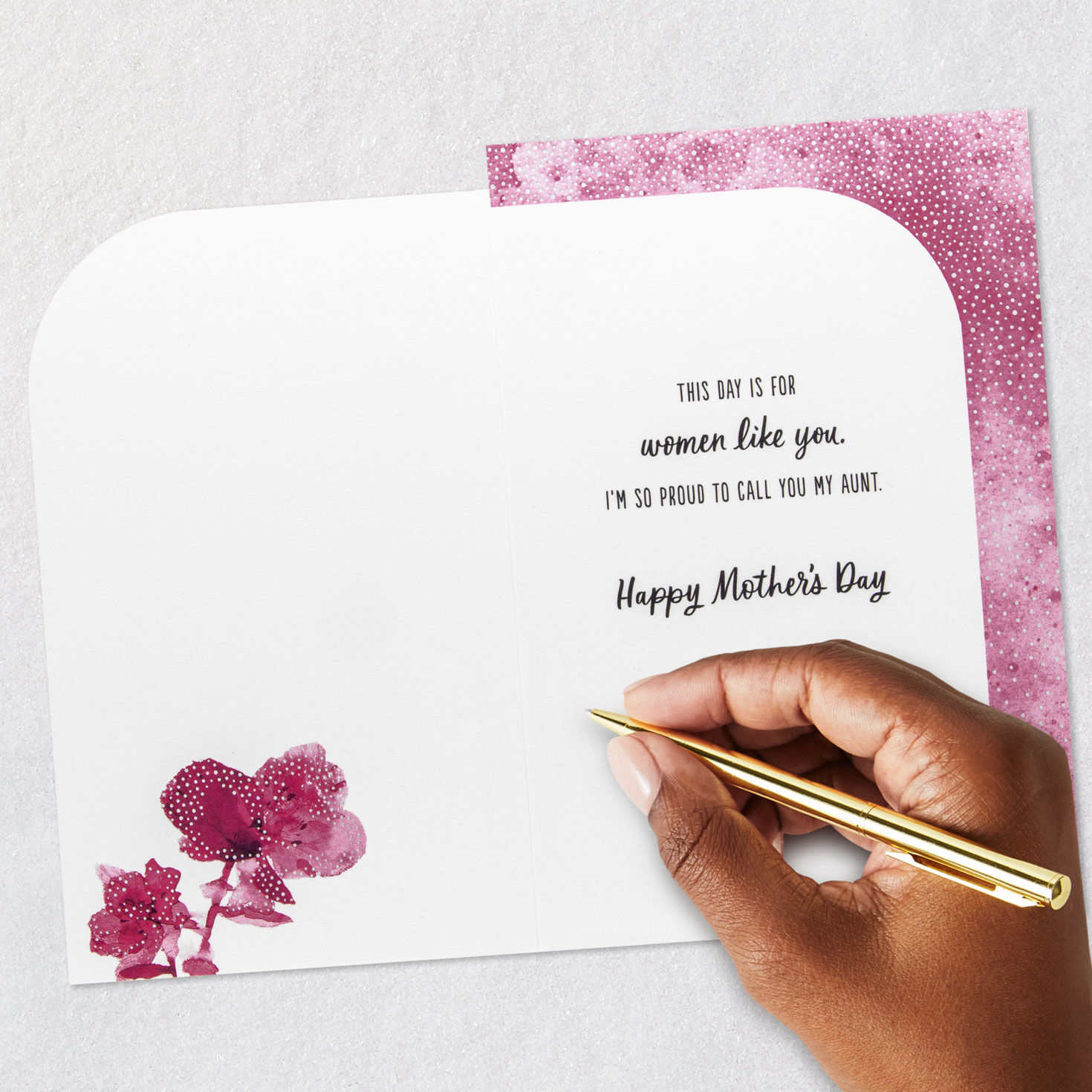 Watercolor Pink and Red Flowers Mother's Day Card for Aunt Signing card image number 6