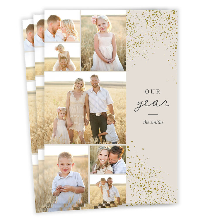Gold Shimmer Our Year Flat Holiday Photo Card