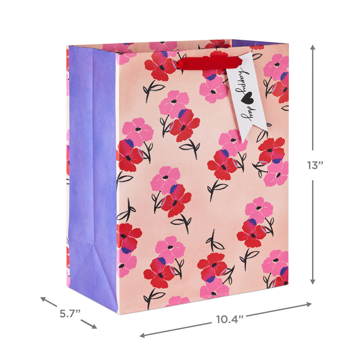 13" Pink and Red Flowers on Peach Large Valentine's Day Gift Bag, , large image number 3