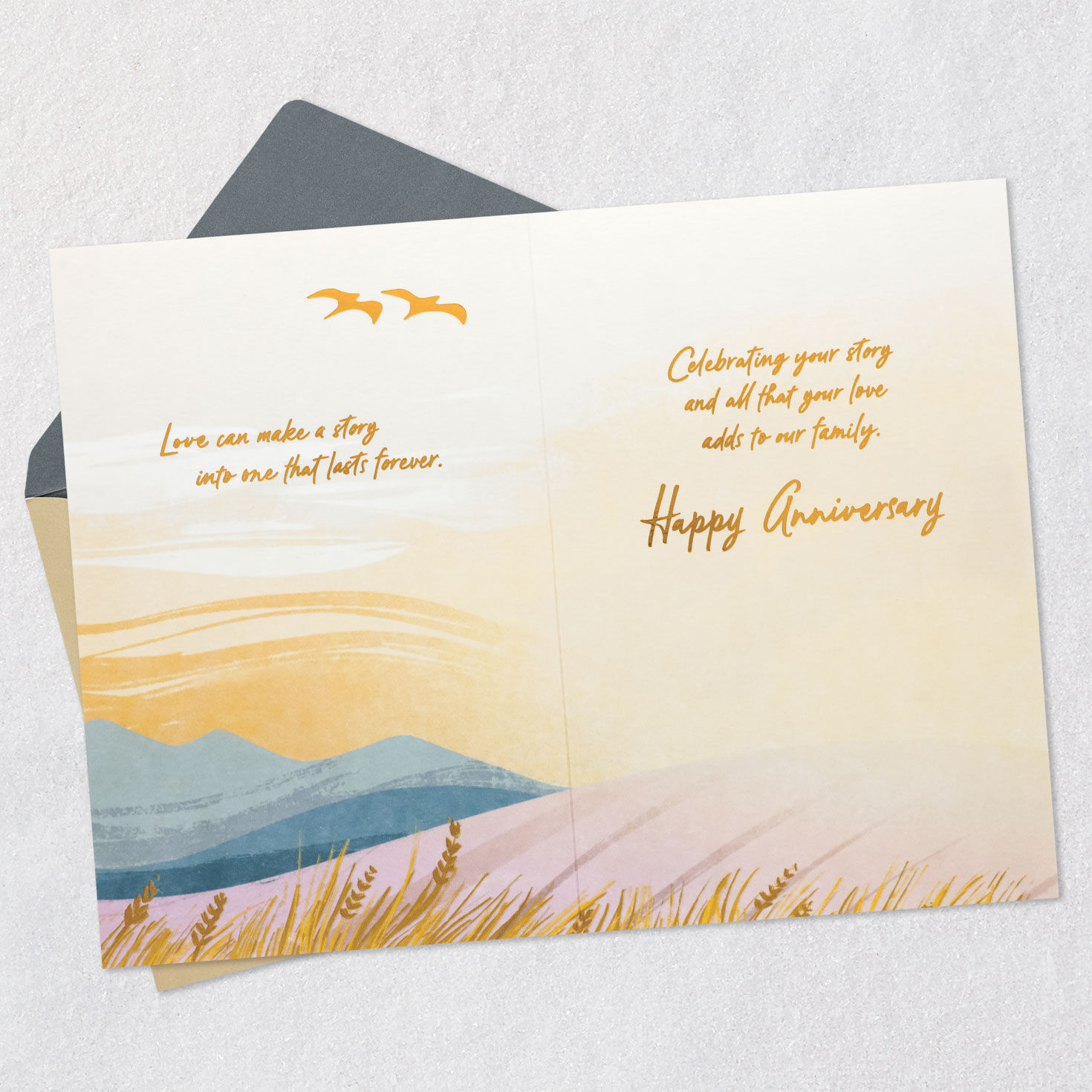 Sunset Landscape Parents Anniversary Card Open card with envelope image number 5
