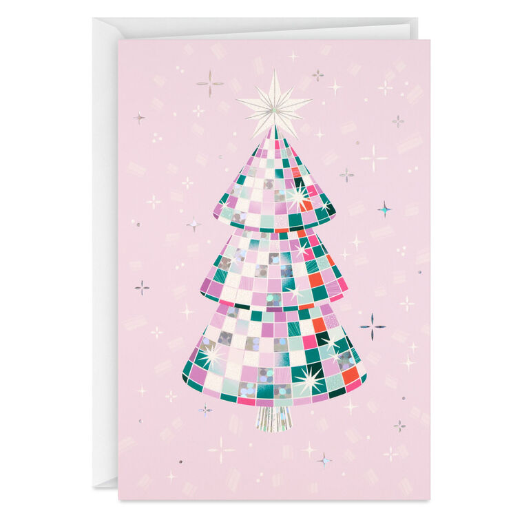 Geometric Tree on Pink Boxed Christmas Cards Card Front with envelope image number 2