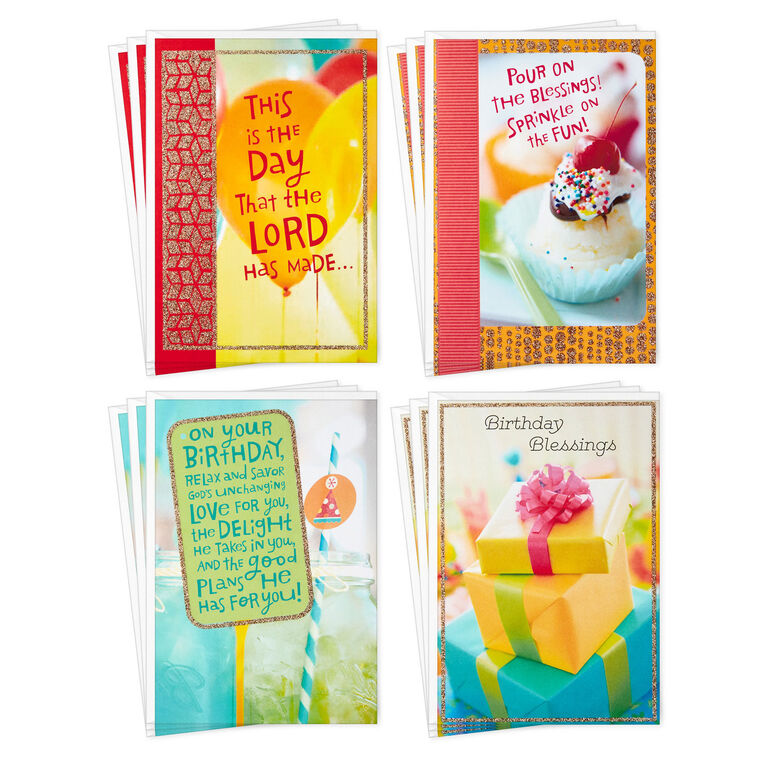 Colorful Assorted Religious Birthday Cards, Box of 12