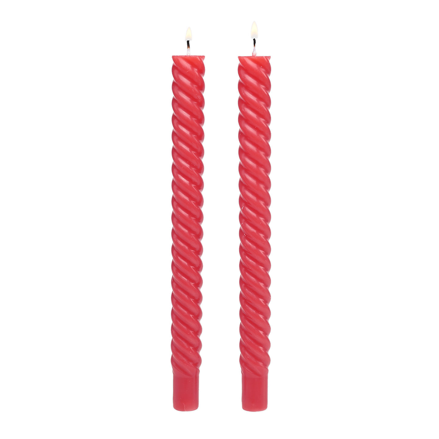 Red Spiral Taper Candle Set lit image number 2