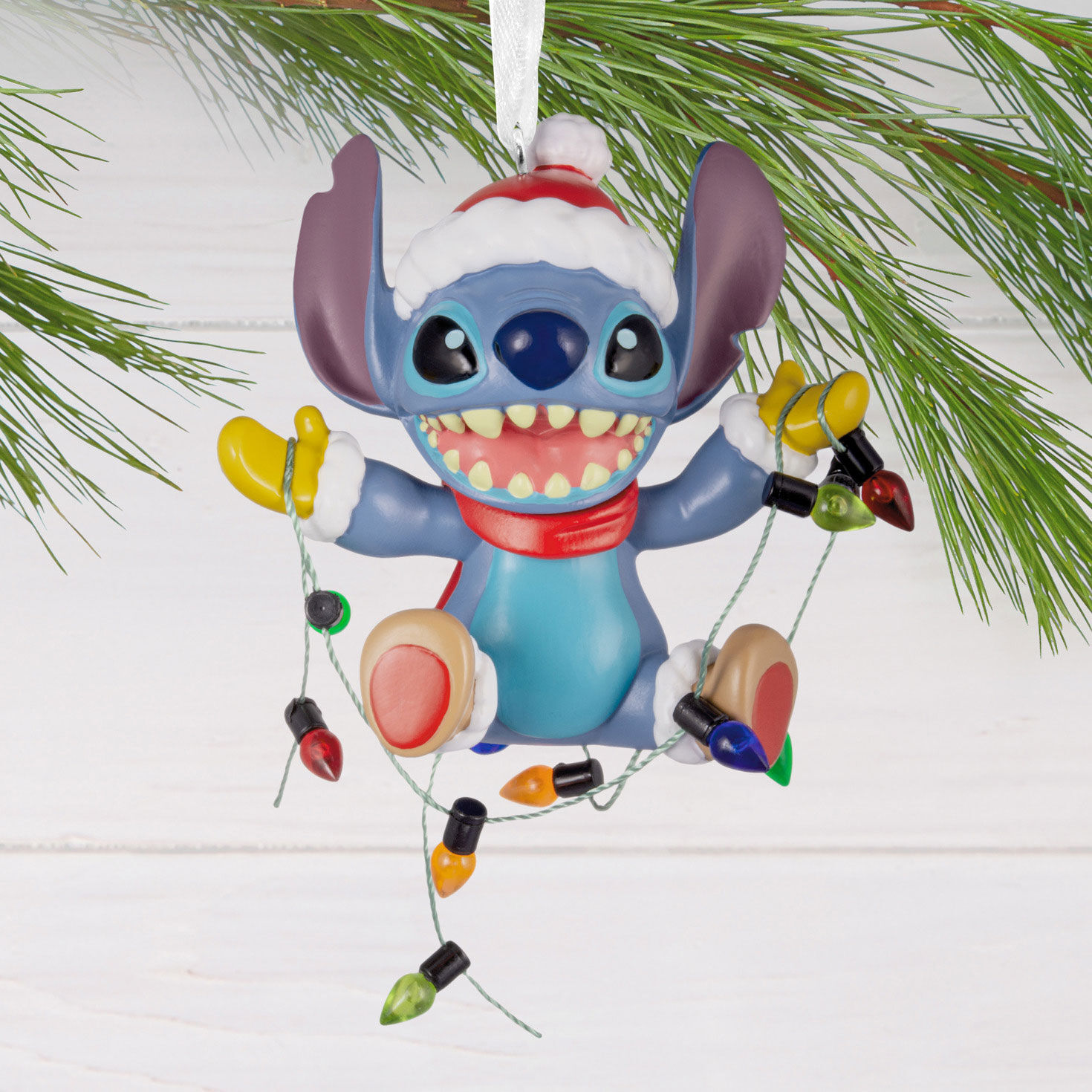 Stitch With String Light Christmas Ornament hanging on tree image number 2