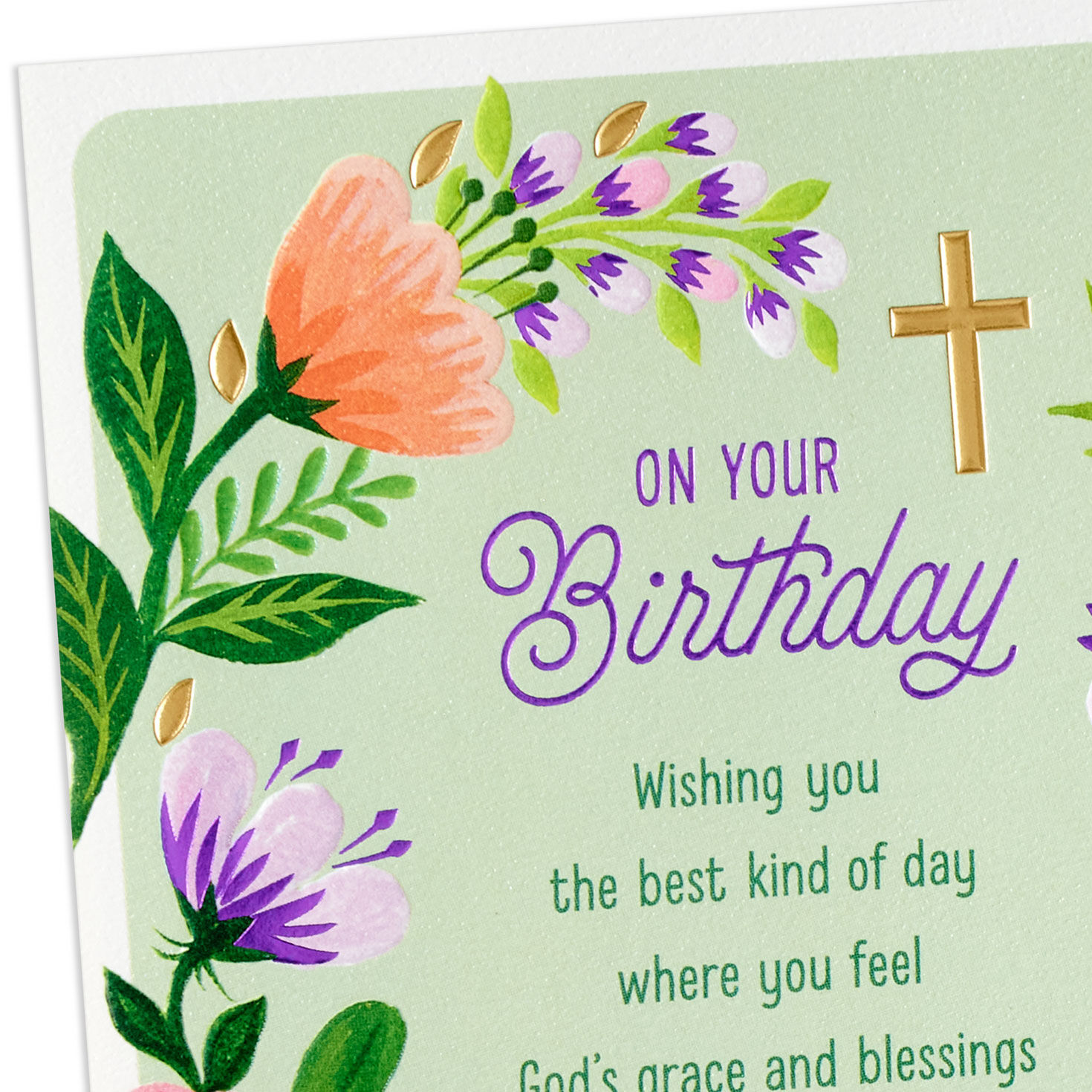 Floral Swag on Green Christian Birthday Card Card Front Detail image number 5