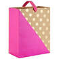 Fuchsia and Gold Dots on Kraft Large Gift Bag, 13", , large image number 1