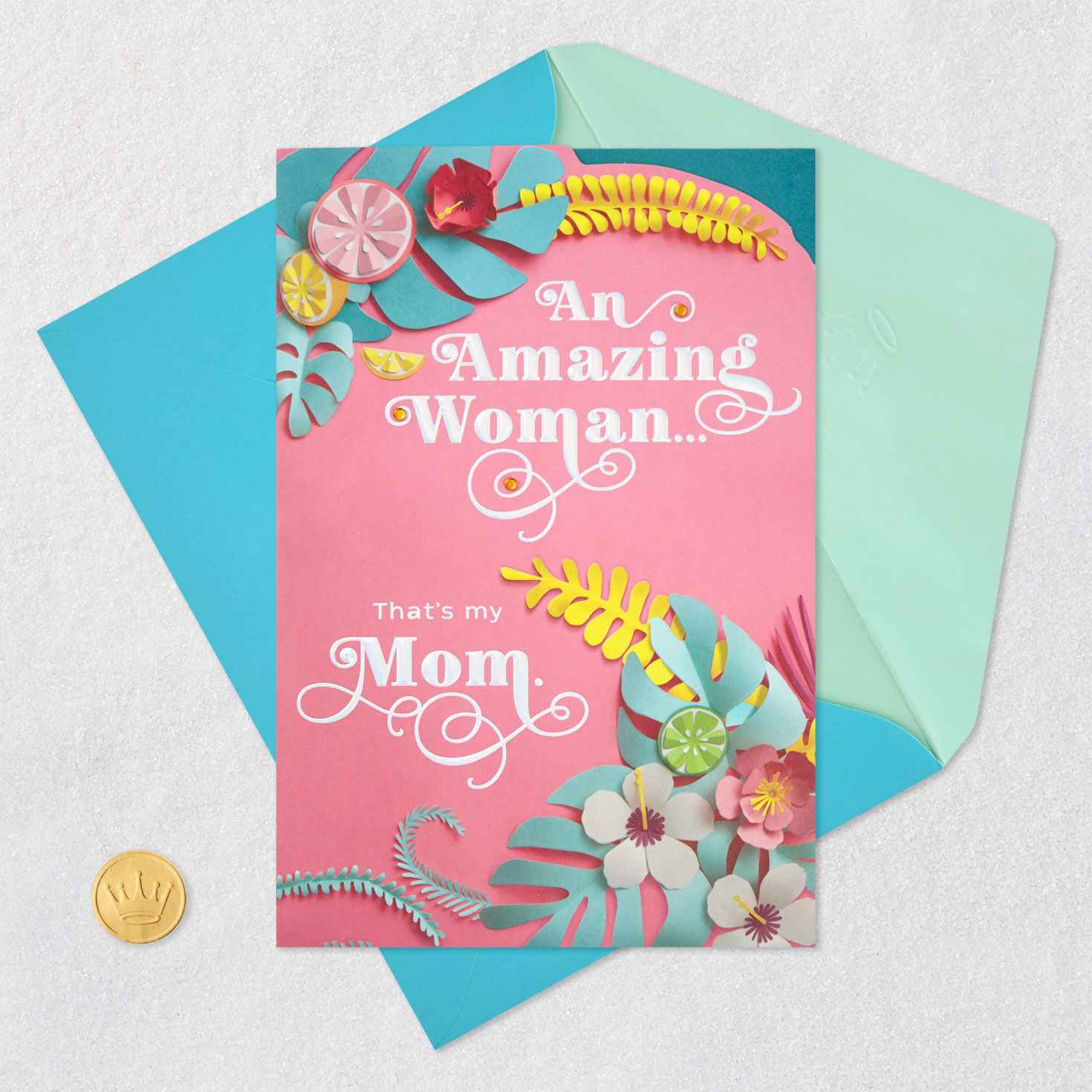 Tropical Flowers Pop-Up Mother's Day Card for Mom Card Front with Envelope and Gold Seal image number 7