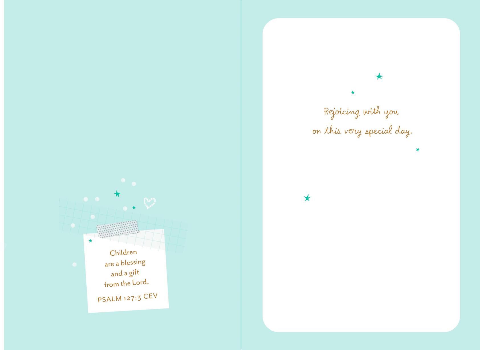 Moon With Hearts and Stars Baby Boy Christening Card