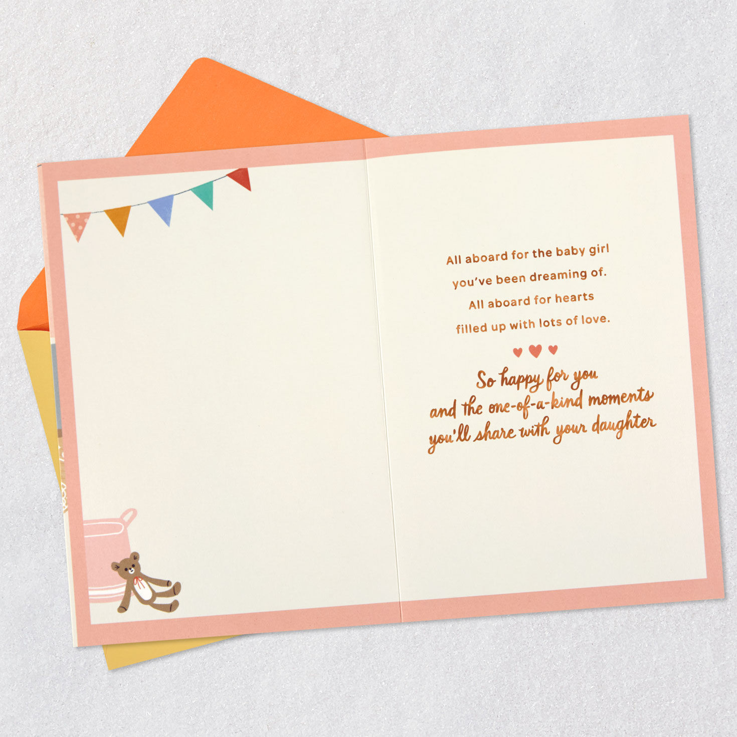 Zoo Animals in Train New Baby Girl Card Open card with envelope image number 3