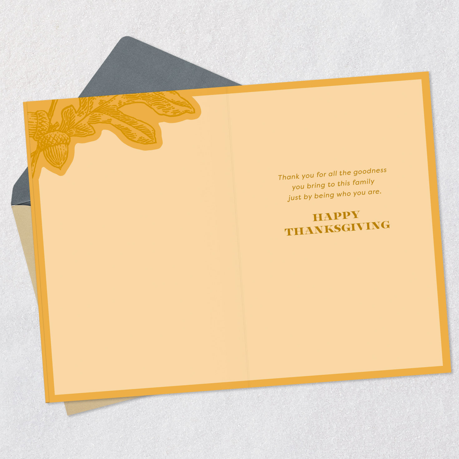 Gold Oak Leaf Thanksgiving Card for Son Open card with envelope image number 3