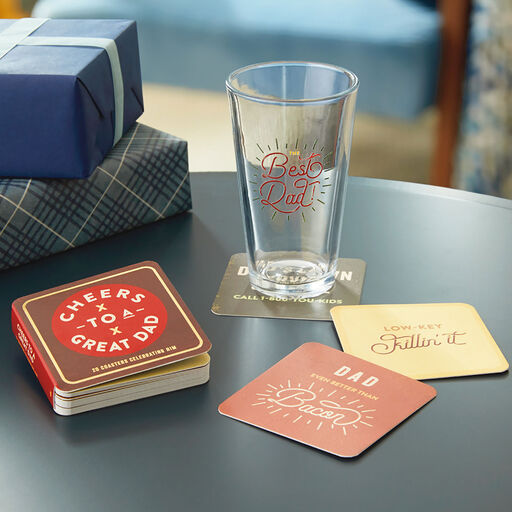 Best Dad Pint Glass and Coasters Gift Set, 
