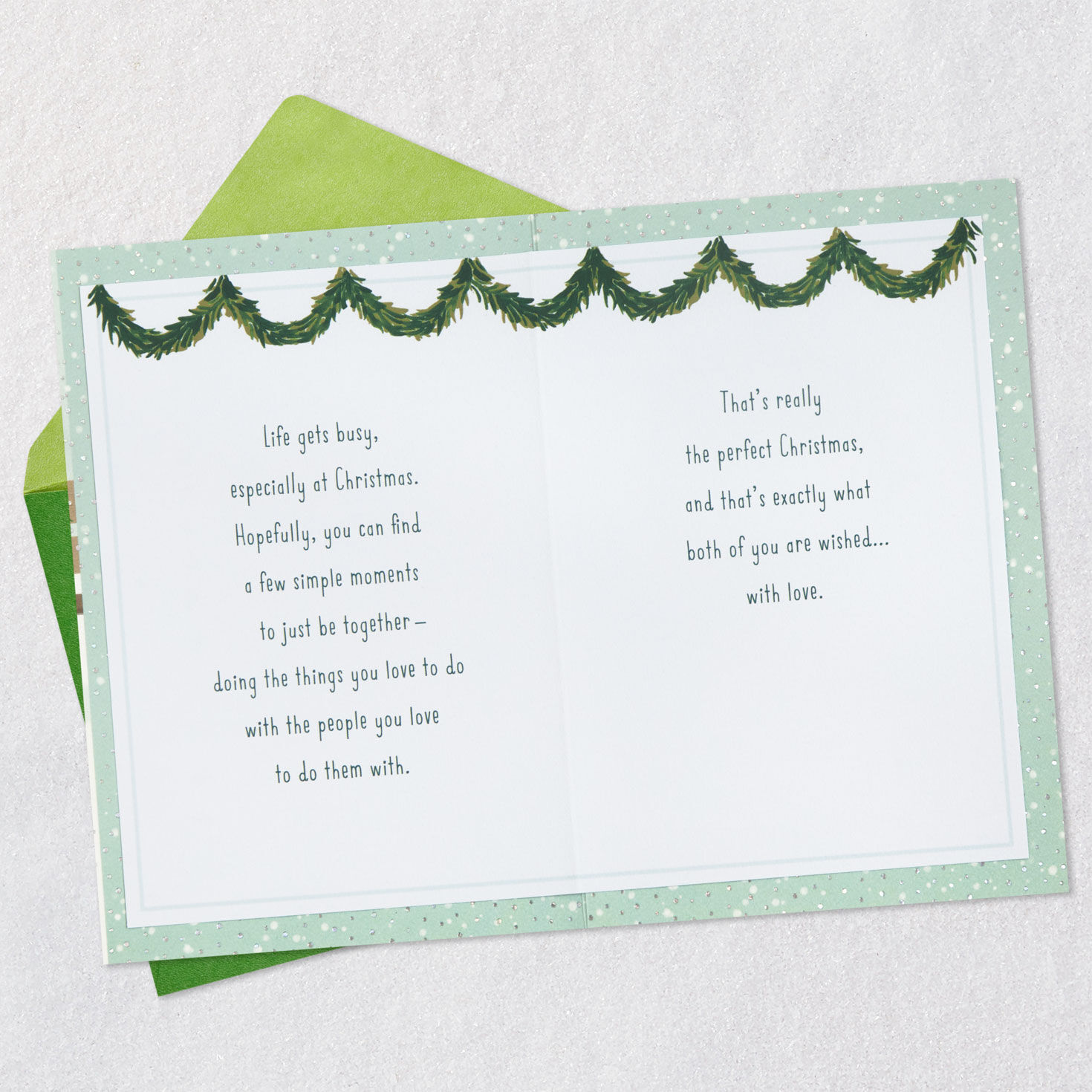 Couple on Bench Son and Daughter-in-Law Christmas Card Open card with envelope image number 4