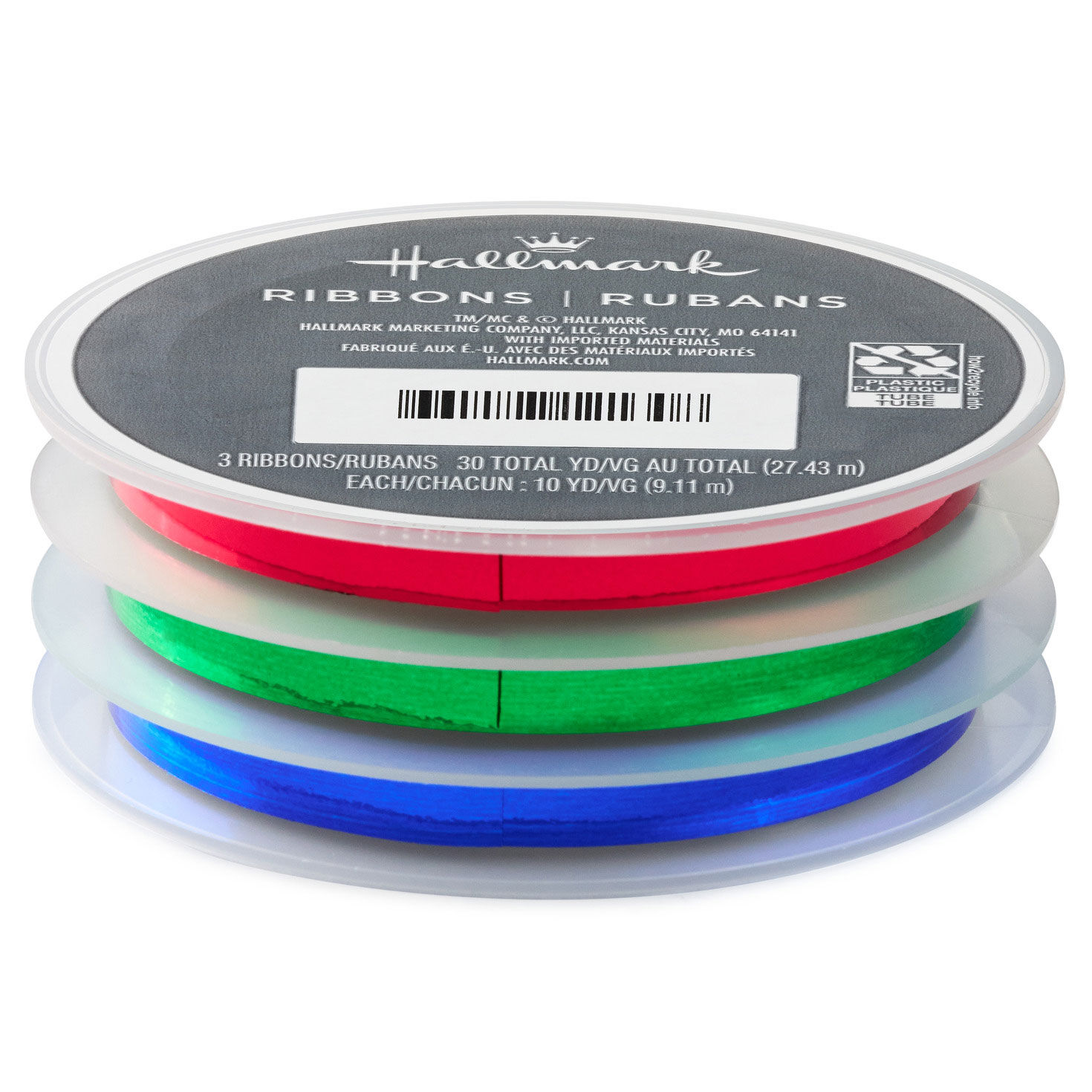 Red/Green/Blue Metallic 3-Pack Curling Ribbon side image number 1