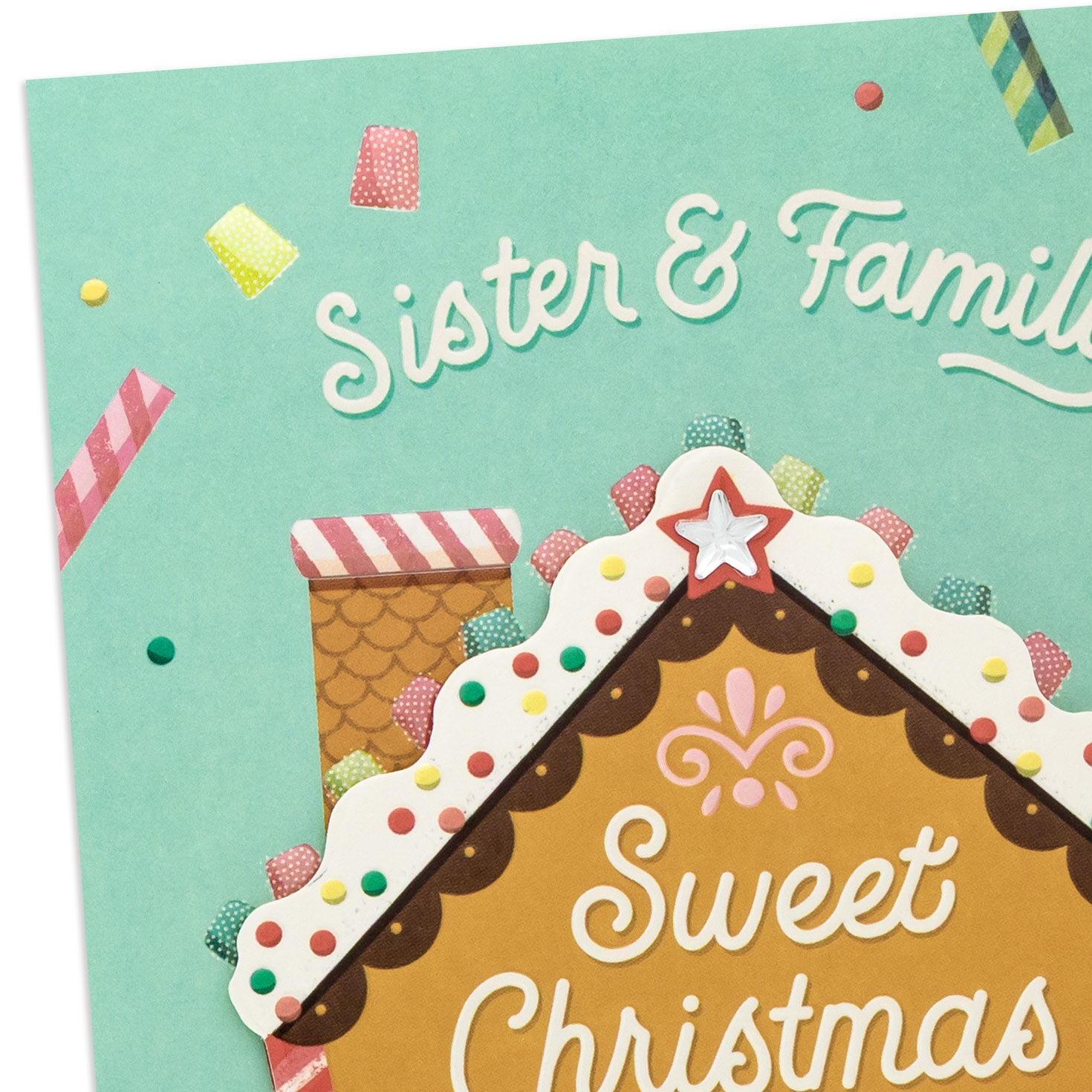 Gingerbread House Christmas Card for Sister and Family Card Front Detail image number 5
