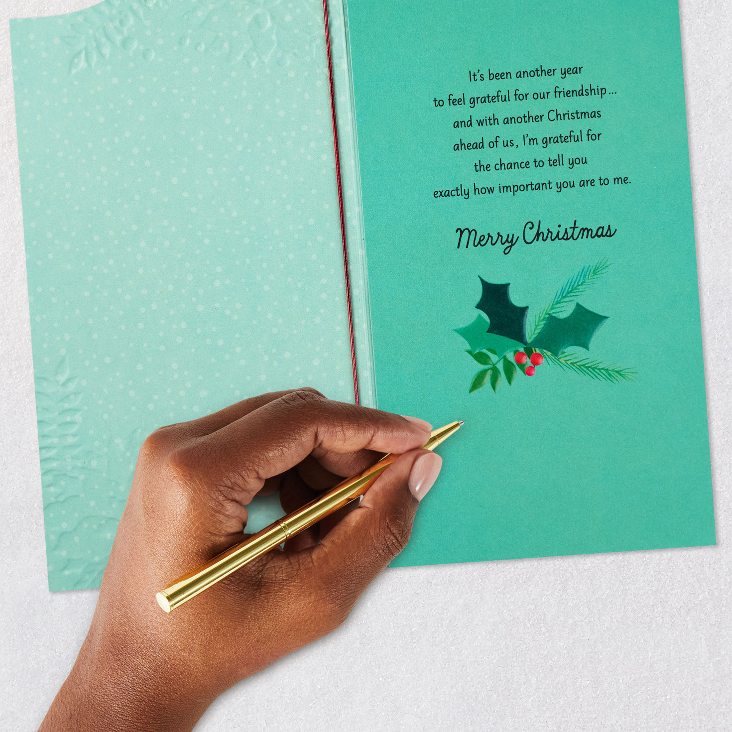 Poinsettias and Holiday Greenery Friend Christmas Card Signing card image number 8