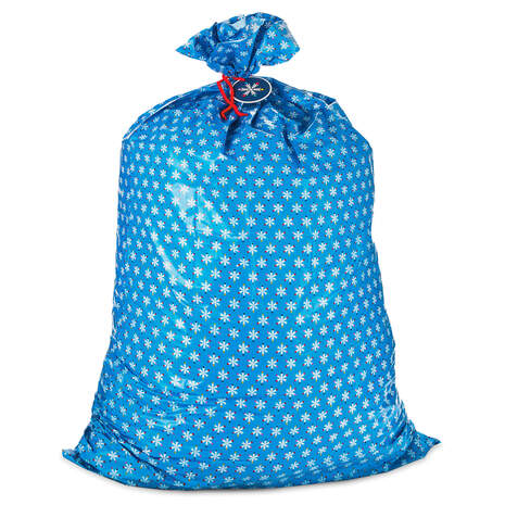 56" Snowflakes on Blue Giant Plastic Holiday Gift Bag, , large