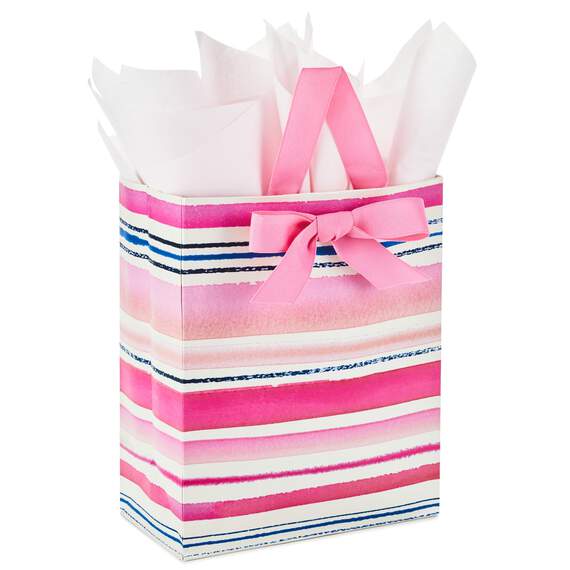 9.6" Watercolor Stripes Gift Bag With Tissue, , large image number 1