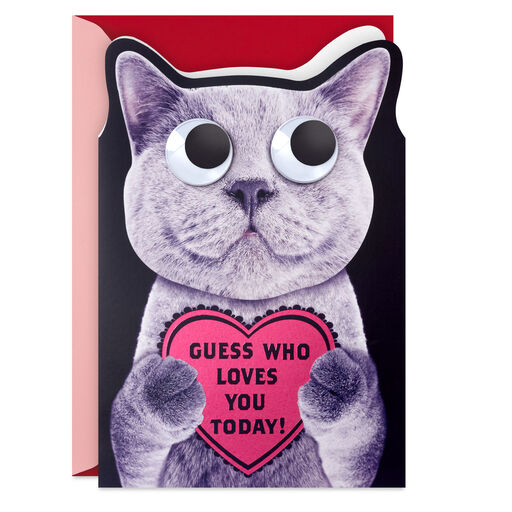 Love You Cute Cat With Heart Funny Love Card, 