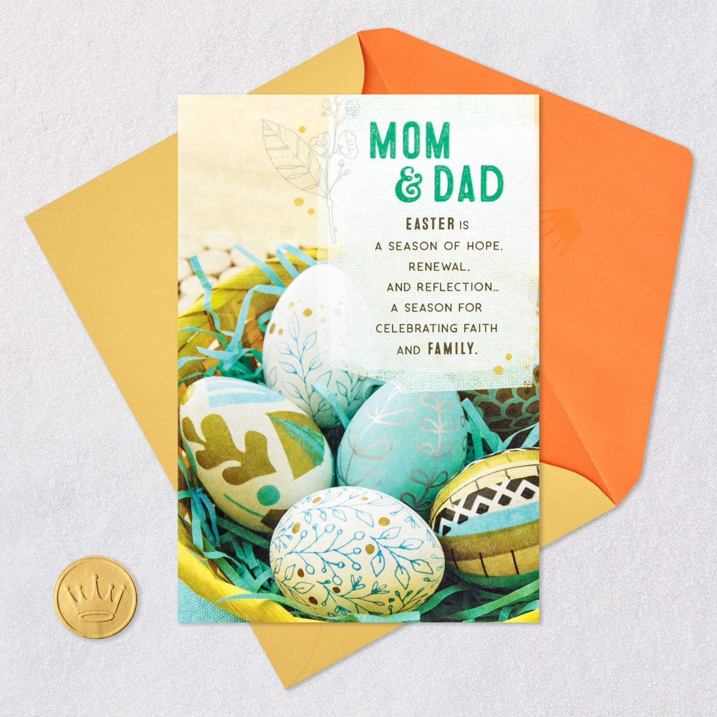 Decorated Eggs in Basket Easter Card for Mom &  Dad Card Front Detail image number 5