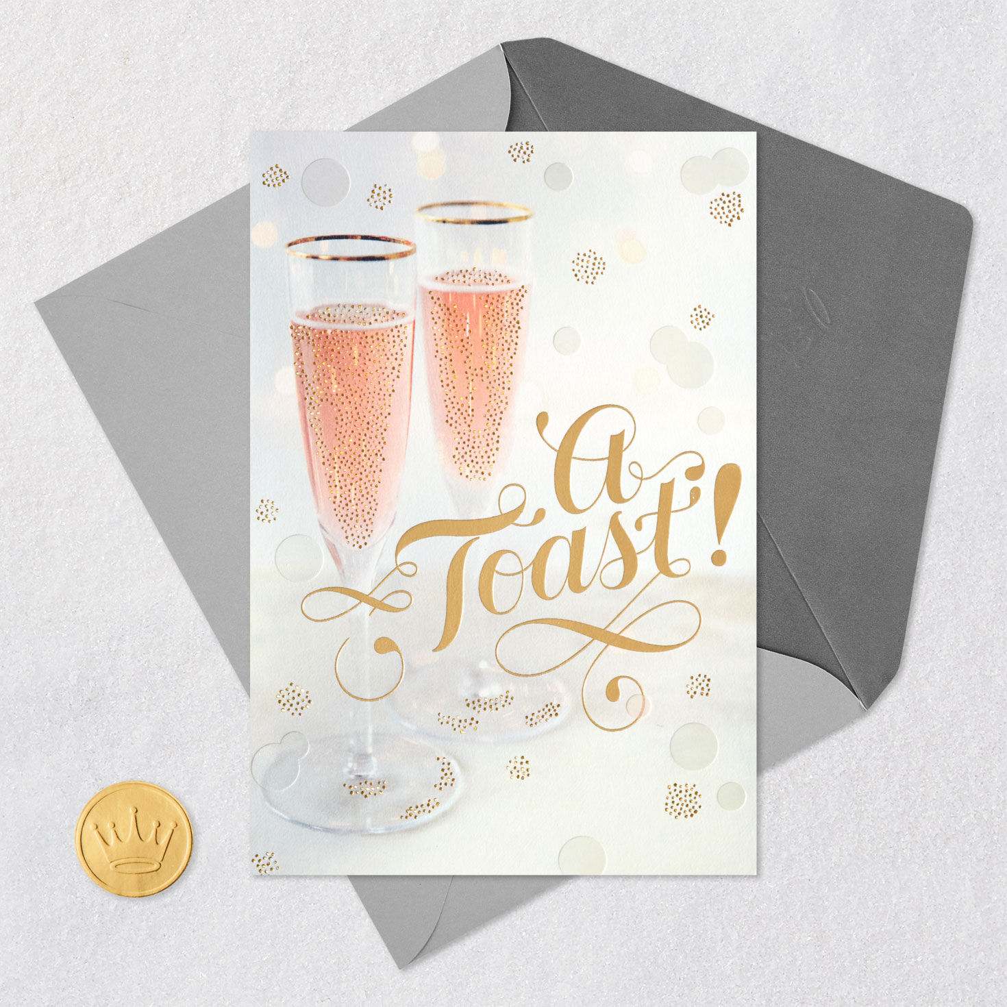 Sparking Rose Wine Wedding Card Card Front with Envelope and Gold Seal image number 5