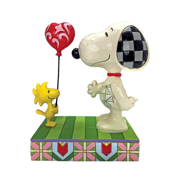 Jim Shore Peanuts Woodstock and Snoopy Heart Balloon Figurine, 5"